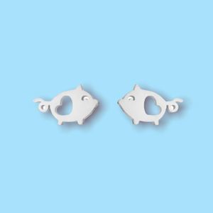 Silver Piggy Animal Earrings